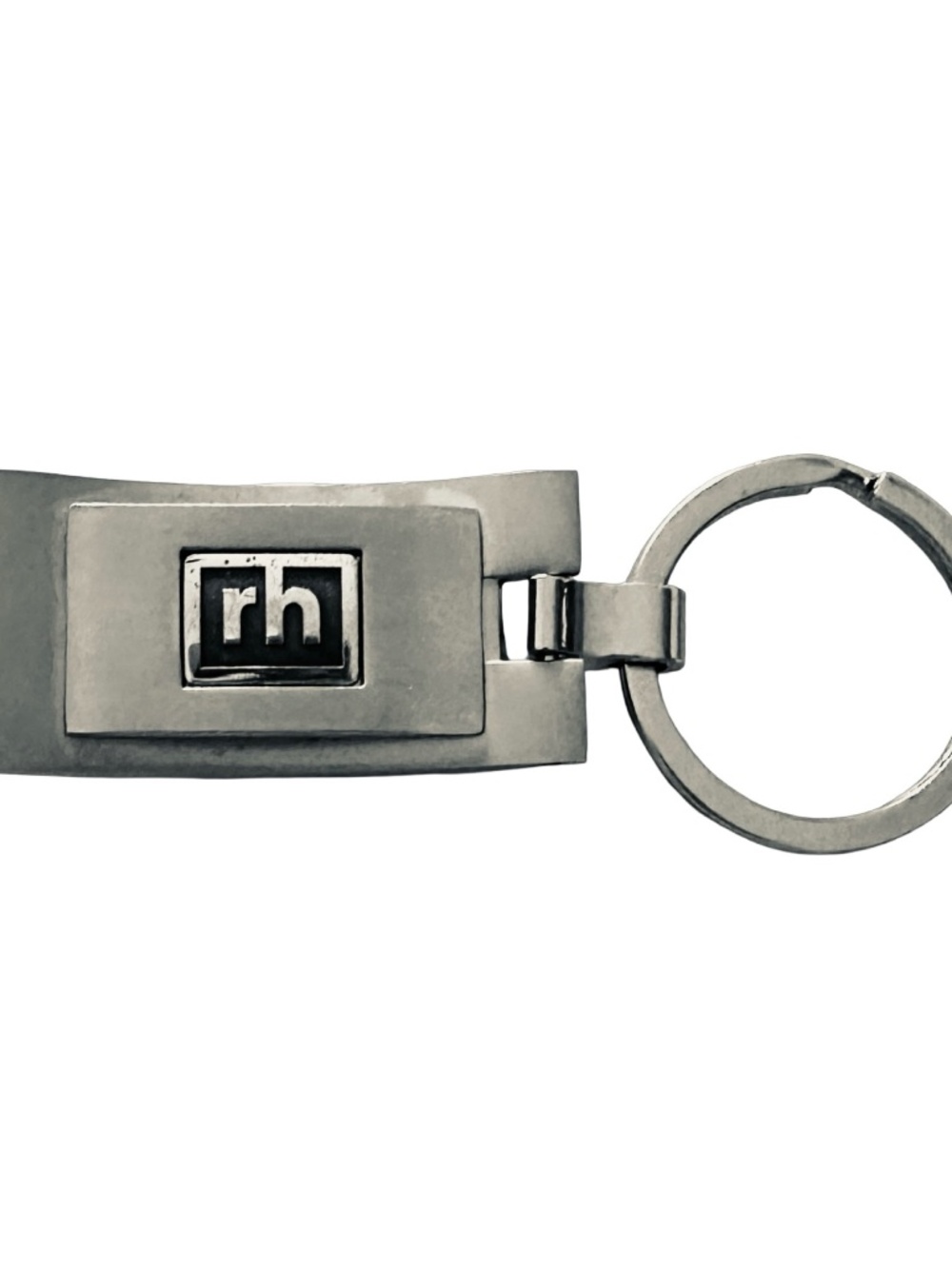 RESTORATION HARDWARE Silver-tone Metal Keychain 3.5” Embossed RH Monogram